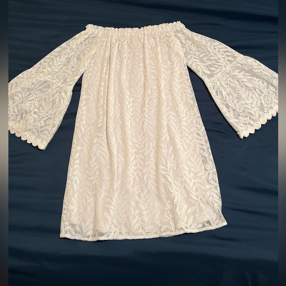 Lilly Pulitzer Nevie Dress White Swirling Leaf Lace Off Shoulder
